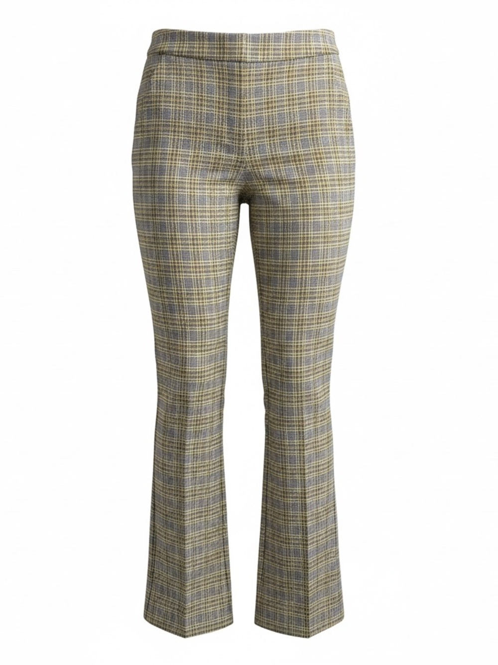 Anthropologie Plaid Boot-Cut Pants Women Size ST Yellow Gray NEW Mid-Rise Flare